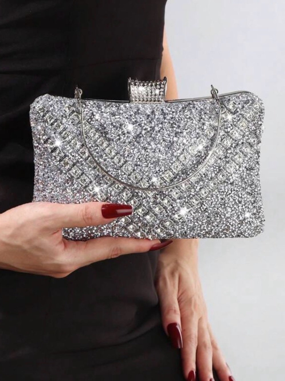 Sparkling Silver Rhinestone Evening Clutch